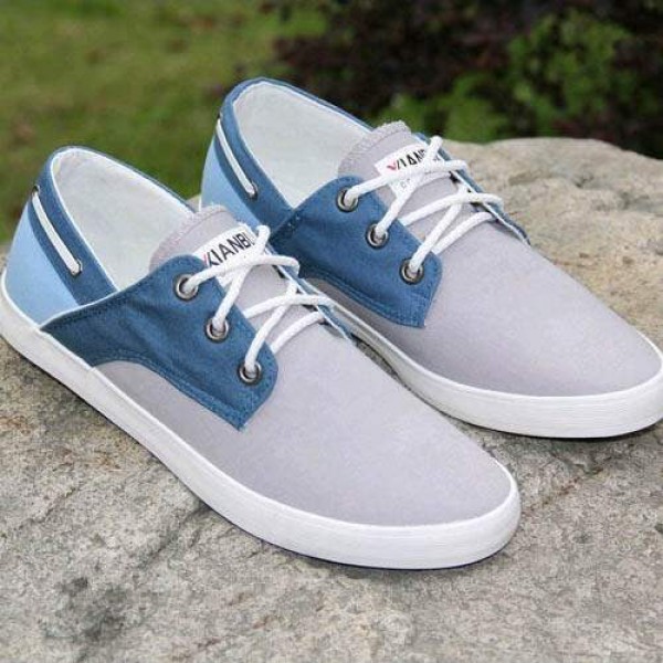 Chaussures bateau Homme Sneakers casual shoes canvas toile chic Bleu